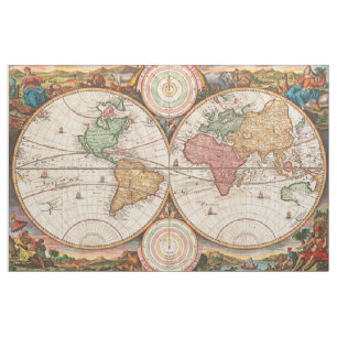 Tissu Carte du monde antique avec hémisphères