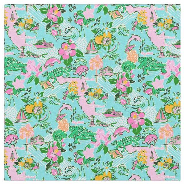 Tissu Carte Floride Preppy Palm Beach Motif Imprimer (Fermer)