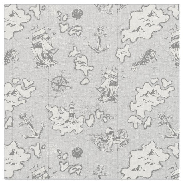 Tissu carte marine monotone antique pirate (Fermer)