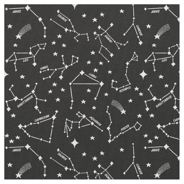 Tissu Cartes Zodiac Star Blanches Sur Sorcière Noire Che (Fermer)