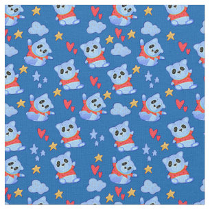 Tissu Carton bleu Bébé Panda avec dessus rouge sur bleu