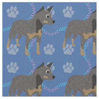 Tissu Cartoon Australian Cattle Dog (Bleu)