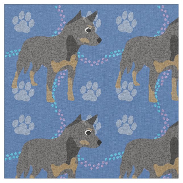Tissu Cartoon Australian Cattle Dog (Bleu) (Fermer)