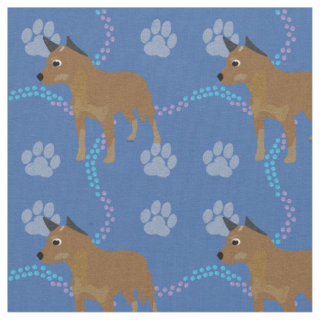 Tissu Cartoon Australian Cattle Dog (Rouge) (Fermer)