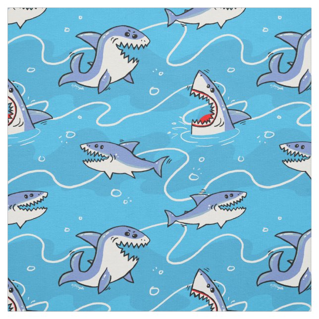 Tissu Cartoon Great White Sharks (Échantillon)