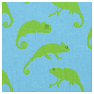 Tissu Cartoon vert Chameleons sur bleu