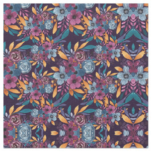 Tissu Cas de Burgundy Navy Mustard Watercolor Flowers