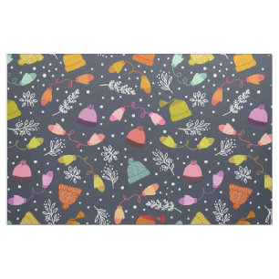 Tissu Casquettes et Mittens Motif d'hiver bleu foncé