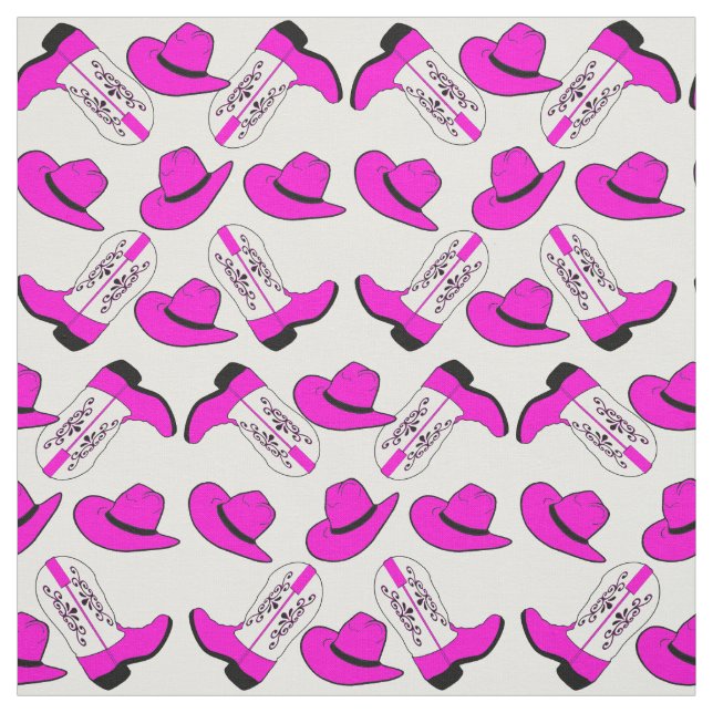 Tissu Casquettes roses de bottes de cowboy sur tout (Échantillon)