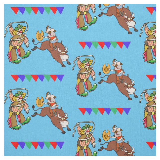 Tissu Cavalier de Taureau et clown de rodéo avec des (Échantillon)