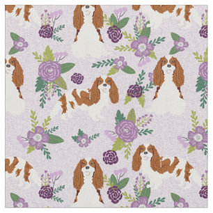 Tissu cavalier kc spaniel chien floral de lavande
