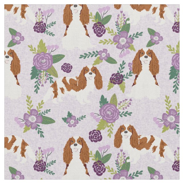 Tissu cavalier kc spaniel chien floral de lavande (Fermer)