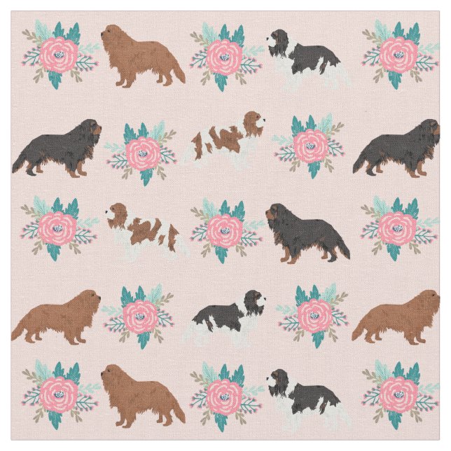 Tissu cavalier kc spaniel dog floral rose (Fermer)