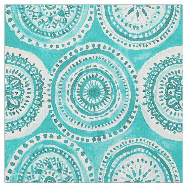 Tissu CE QUI CIRCULE l'aquarelle de mandala d'Aqua (Échantillon)