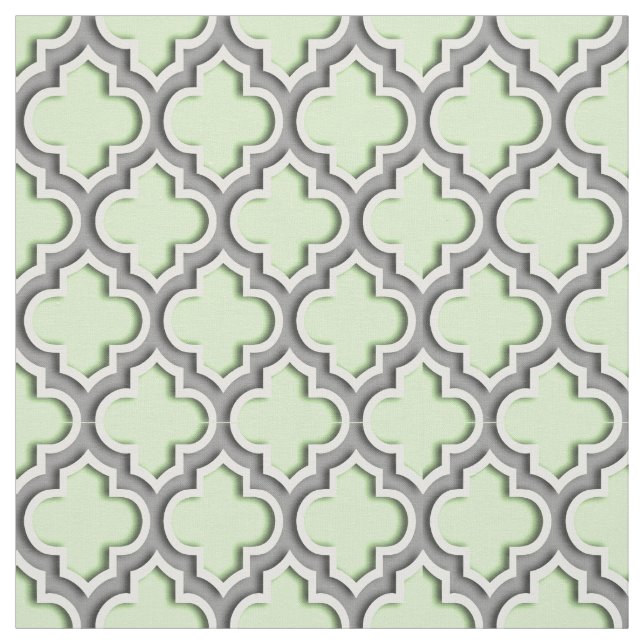 Tissu Céleri Vert, Gris foncé Quatrefoil marocain #5DS (Échantillon)