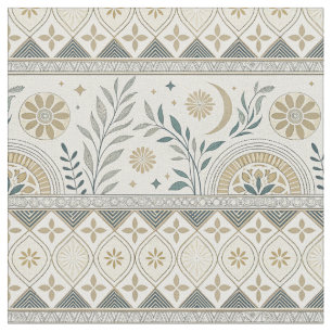 Tissu Céleste Botanique Folk Art Motif sans couture