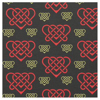 Tissu Céltic/Gadhlig tressé design coeur or/rouge