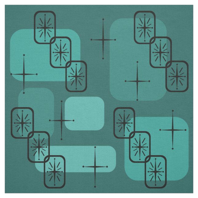 Tissu Centre du siècle moderne Spoutnik Turquoise (Échantillon)