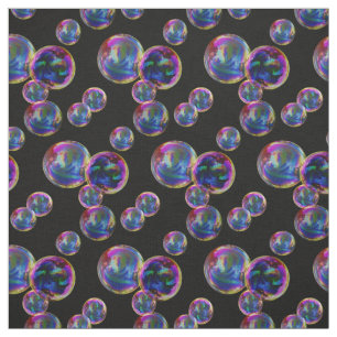 Tissu Cercle, coloré, bulles arc-en-ciel, points en noir