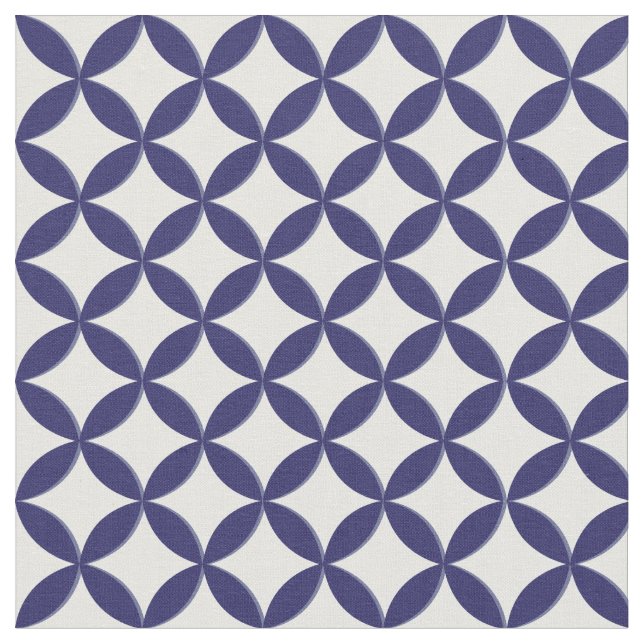 Tissu Cercle géométrique bleu et blanc avec motif Hampto (Fermer)