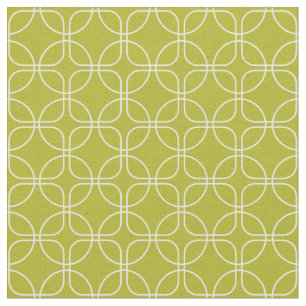 Tissu Cercles Blancs Carrés Sur Avocado Green Mid Centur