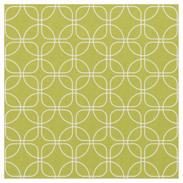 Tissu Cercles Blancs Carrés Sur Avocado Green Mid Centur (Fermer)