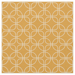 Tissu Cercles Blancs Carrés Sur Orange Mid-Century Moder