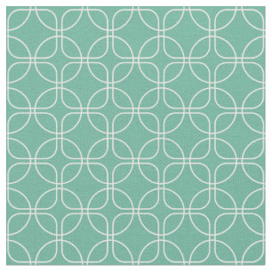 Tissu Cercles Blancs Carrés Sur Turquoise Bleu Milieu du