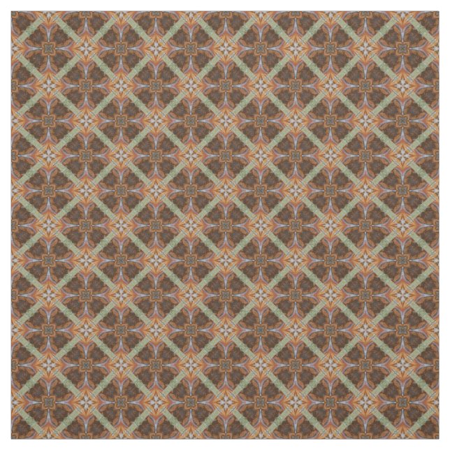 Tissu Cercles Brown orange Motif vert carrelé (Échantillon)