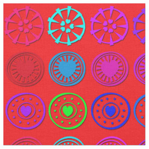 Tissu Cercles cardiaques multicolores sur rouge