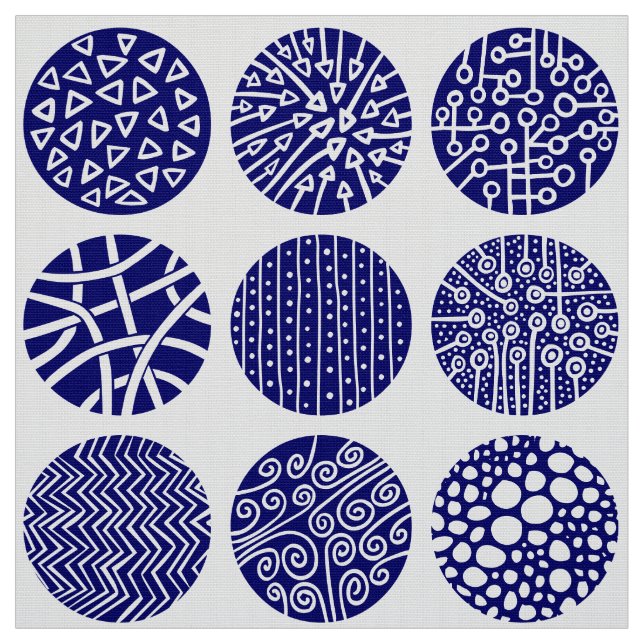 Tissu Cercles décoratifs - Marine profonde et Blanc (Échantillon)