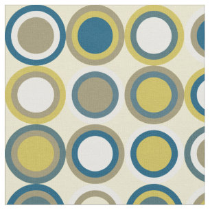 Tissu Cercles du milieu du siècle Motif Bleu Jaune Tan B