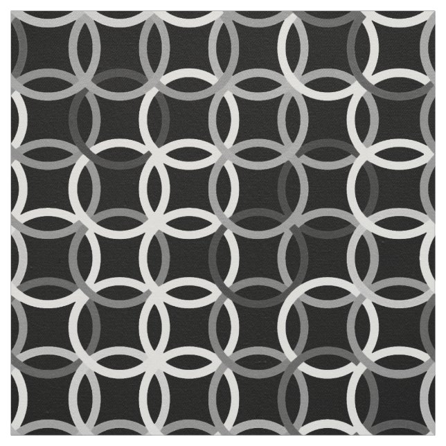 Tissu Cercles Modernes du Milieu du Siècle, noirs, blanc (Échantillon)
