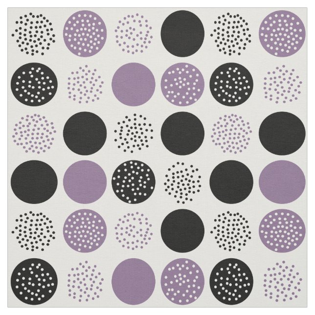 Tissu Cercles modernes Points Blanc Black Plum Fabric (Échantillon)