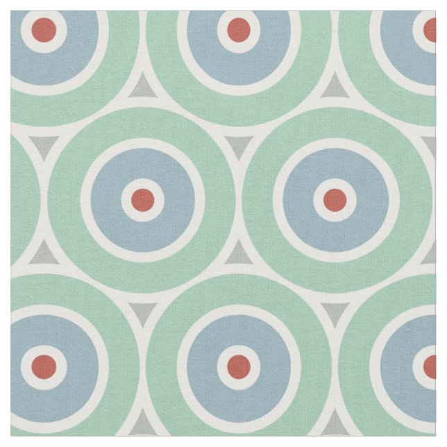Tissu Cercles nautiques de plage en Rouge, Aqua, Grey (Fermer)