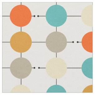 Tissu Cercles Tan Crème Orange Turquoise Rétro