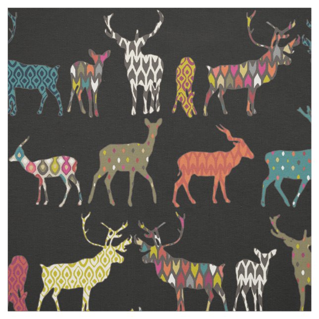 Tissu cerf à motif noir (Échantillon)