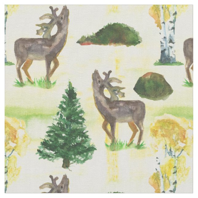 Tissu Cerf de forêt Aquarelle (Fermer)