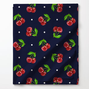 Tissu Cerises à pois sur marine foncé