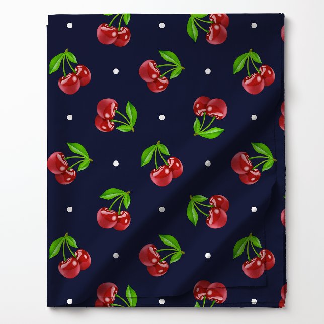 Tissu Cerises à pois sur marine foncé (Créateur téléchargé)