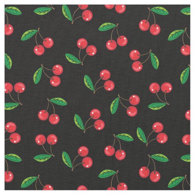 Tissu Cerises rouges d'été sur Motif noir (Fermer)