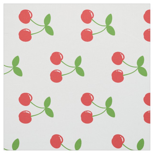 Tissu Cerises rouges mignonnes avec Feuilles verts sur b (Échantillon)