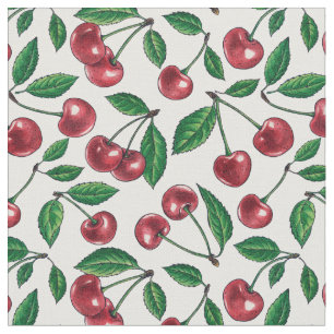 Tissu Cerises rouges sur blanc