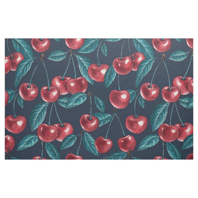 Tissu Cerises rouges sur bleu foncé (Fat Quarter)