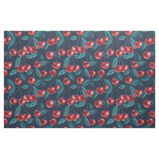 Tissu Cerises rouges sur bleu foncé (Fat Quarter)