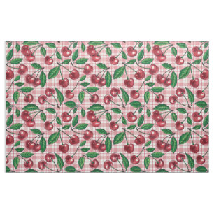 Tissu Cerises rouges sur en vichy rose