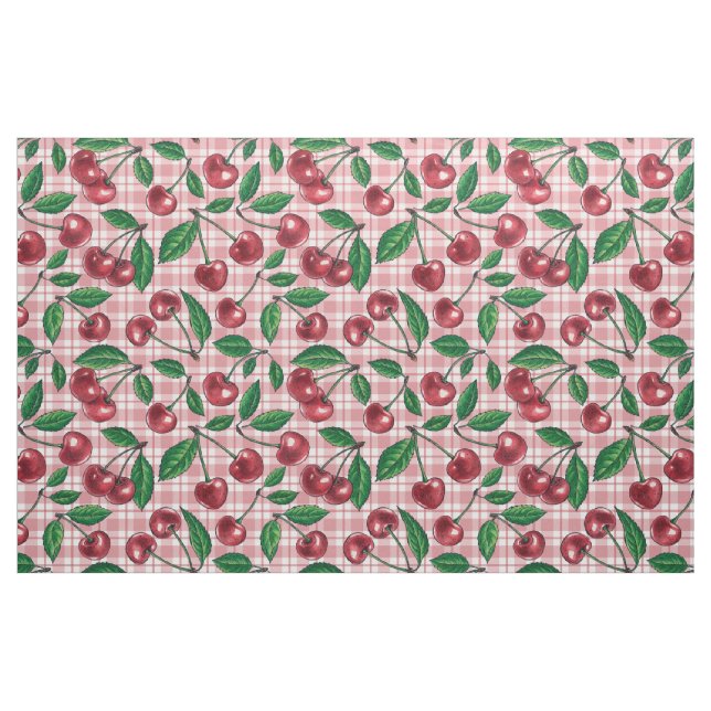 Tissu Cerises rouges sur en vichy rose (Fat Quarter)