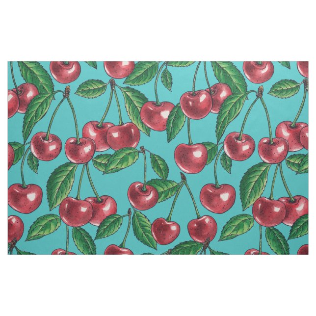 Tissu Cerises rouges sur turquoise (Fat Quarter)