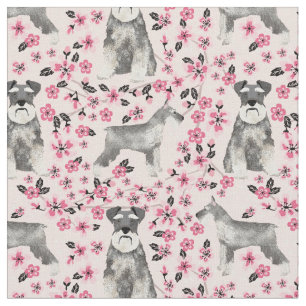 Tissu cerisiers en fleurs de schnauzer rose