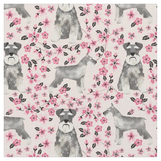 Tissu cerisiers en fleurs de schnauzer rose (Fermer)